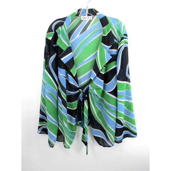 Cato Tops - Cato Sheer Tie Front Cover Up Blouse Women 26W Multicolor Geometric Kimono Top